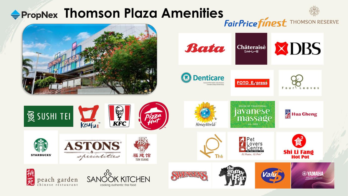 Thomson Plaza amenities — supermarket, food court, retail, clinics and enrichment centres